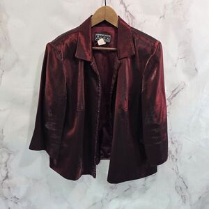 Alex Evenings Jacket Womens 16W Petite Red Satin Shimmer Metallic Beaded Cropped